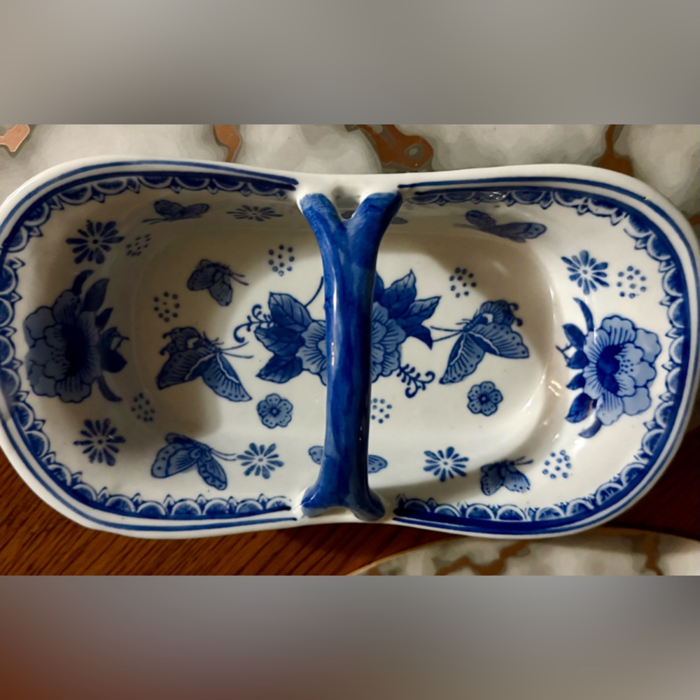 Blue and White Floral Porcelain Dish